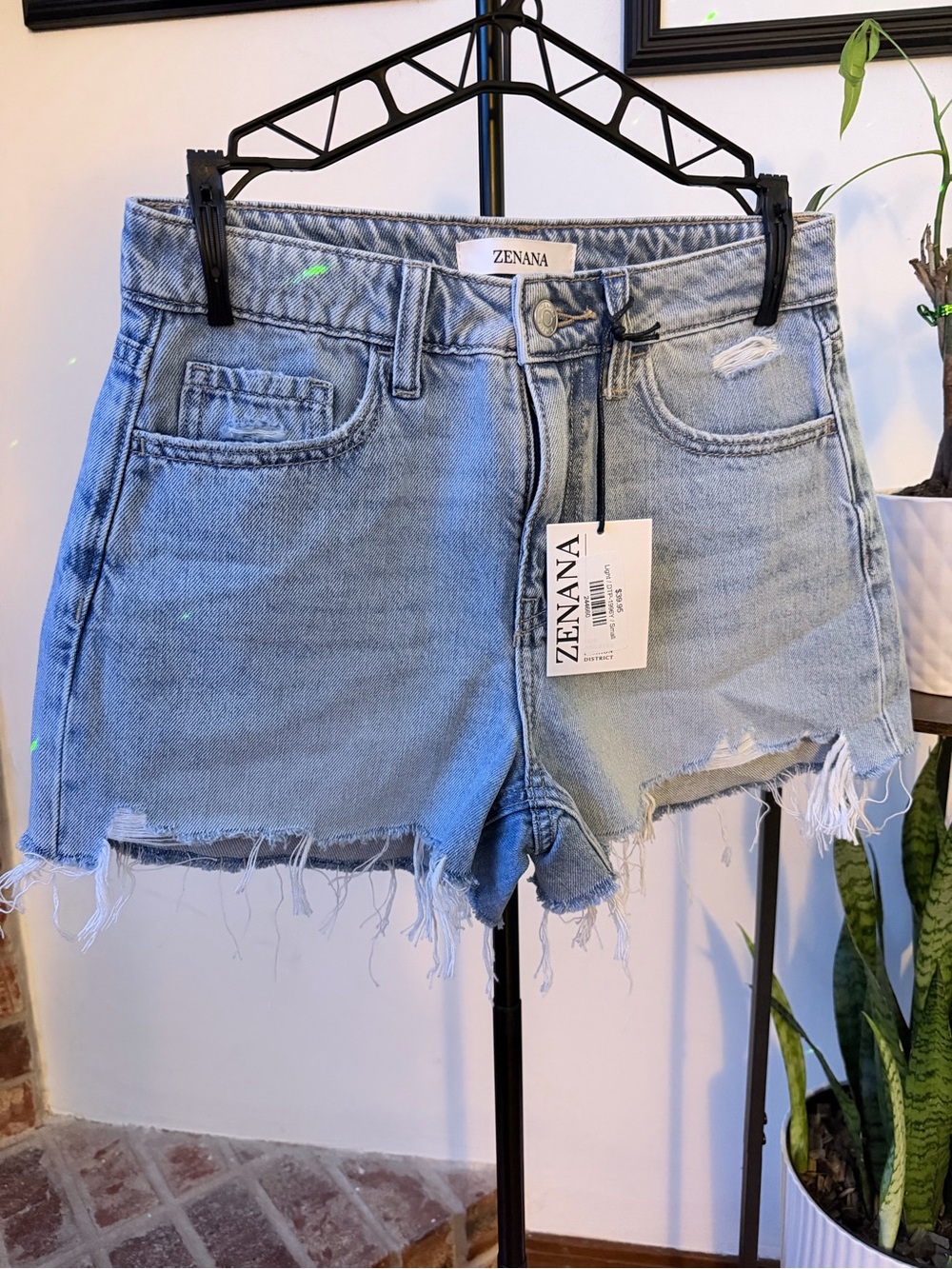 Zenana Outfitters Light Wash Distressed Denim Cutoff Shorts